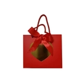 Red wedding gift bag with a red silk bow and a reflective gold heart pattern - 14*6*12cm / Red Heart