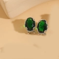 French vintage style earrings with oval green crystal stones in silver setting - Green (Silver)