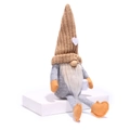 Gnome de Noël avec bonnet en tricot marron à cœur et barbe blanche sur socle blanc - Style Homme / Kaki