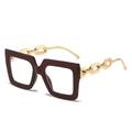 Oversized dark red square frames with bold golden chain temples and clear lenses - Brown Frame