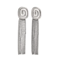 Pendientes vintage plateados con borlas de circonitas brillantes y discos de metal espiral - Estilo de Borla con Pedrería Completa / Color Acero
