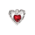 DIY silver hollow heart pendant with faceted red crystal gemstone for jewelry making - Red Plated Silver
