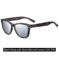 Polarized sunglasses with black patterned frames and silver mirrored lenses, C232-P08 style - Black Plaid / Silver Mirror Lens