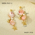 Detail view of gold ocean shell earrings showing dimensions 7cm x 1.32cm and 20.6g weight - Pink Starfish Earrings