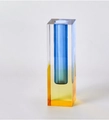 Modern acrylic gradient vase featuring a blue cylinder core and yellow base finish - Large Glossy Blue & Yellow