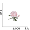 Macro detail of rose flower embroidery patch with 8.5 cm width and 8 cm height - No.4 Pink White Rose