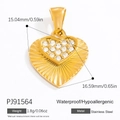 Ciondolo a cuore dorato in acciaio inossidabile con pietre di zircone bianco e texture - Stile Cuore a Motivo Raggiante (PJ91564)