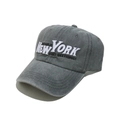 Close-up of vintage dark grey washed cotton baseball cap with white New York embroidery - M(56-58cm) / Gray