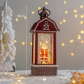 Red barn style Christmas snow globe lantern with Santa Claus figurine, 30cm height - Red - Santa Claus (Type C)