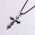 Men's stainless steel cross pendant necklace with black enamel inlay and bead chain - Two-tone Black