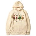 Cream Christmas hoodie with merry goosmas cartoon geese print in size M - Khaki