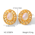 Detailed view of 18k gold plated mermaid pearl earrings with size specs and rhinestones - French Vintage Iridescent Pearl Style (HC-E10874)