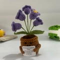 Handmade crochet purple bellflower potted plant with emotional support message card - 5-Head Lily of the Valley - Purple
