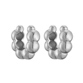 Close-up of minimalist silver metallic beaded C-shaped ear cuffs with high-polish finish - Style C-Bubble Bead Texture / White Gold