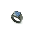 Men's titanium steel ring with black band and square blue lapis lazuli stone - Black + Lapis Lazuli Stone