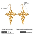 Minimalist 18k gold plated stainless steel flame cross earrings in golden finish - Jde2407053