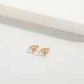 Exquisite gold floral stud earrings with centered white zircon on a white background - Flower (Pentagram) / Gold