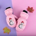 Pink winter ski mittens for kids with snowman print and windproof adjustable wrist strap - One Size / Pink Snowman / 6-10 Years