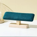 Solid wood bracelet stand with dark teal velvet bar for jewelry and watch display - Dark Green Velvet
