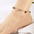 Bohemian gold double-layer anklet with colorful natural stones and white pearls on model - Mixed Color Stone Chain