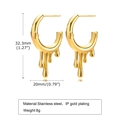 Detalle de pendientes de aro irregular en forma de gota de acero inoxidable en dos tonos - Dorado
