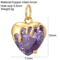 Purple heart-shaped zircon pendant with gold-plated copper base for DIY jewelry making - Purple (Heart Zircon)