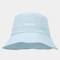 Detailed view of light blue Seattle embroidery on waterproof nylon bucket hat fabric - One Size / Light Blue