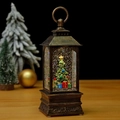 Lanterne de Noël vintage en bronze avec boule à neige et sapin festif lumineux - Sapin de Noël