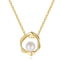 Minimalist 925 sterling silver gold necklace with irregular ring and freshwater pearl - Irregular Gold Ring Inlaid Pearl Necklace (Gold)