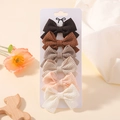 6-pack of earth tone waffle knit bow hair clips for kids in neutral colors on a card - 6B/Earth Tone 6Pcs Set