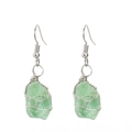 Detailed wire-wrapped silver earrings featuring raw light green natural crystal stones - Silver+Aventurine