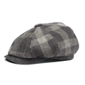 Berretto newsboy classico in velluto a coste grigio a quadri su sfondo bianco puro - Taglia unica / Grigio