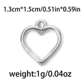 Silver hollow heart-shaped stainless steel pendant with dimensions 1.3cm x 1.5cm - TP0758-Silver-1.3x1.5cm