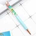 Light blue flower ballpoint pen with dried botanical filling and rose gold accents - Macaron Light Blue