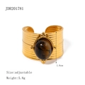 Adjustable golden stainless steel cuff bracelet featuring a large brown tiger eye stone - JDR201781-Gold Tiger's Eye Open Wide Ring