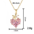 Golden heart necklace with pink zircon pendant and bow detail 40+5cm length - Pink Zirconia Heart
