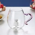 Tazza creativa in vetro con manico a cuore viola e statuina di orso 3D all'interno - Orso Polare