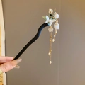 Spilla per capelli in legno classica con fiori di mughetto bianchi e nappe dorate - 21# Bianco (Mughetto Farfalla)