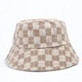 Winter Damen Fischerhut mit braunem Karomuster aus Wolle im stylischen Design - M (56-58cm) / Khaki