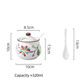 320ml ceramic spice jar with hand-painted floral pattern, lid and white spoon - Red Flower Seasoning Jar (320ml)