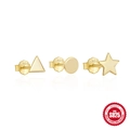 Golden S925 sterling silver geometric stud earring set with circle and star shapes - Plain Gold Star