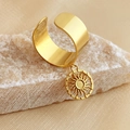 Brede 18k vergulde roestvrijstalen ring met een verstelbare band en zonnehanger - Holle Zon Hanger Stijl / Goud