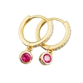 Orecchini a cerchio in argento S925 dorato con gemma rossa e pavé di zirconi bianchi - Argento 925 / Zircone Rosso Rosa - Oro