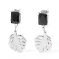 Orecchini a foglia di monstera in argento con pietra nera rettangolare moderna - Argento Zircone Nero