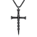 Collana con ciondolo a croce gotica in acciaio inossidabile con teschi e finitura argento - Ciondolo Argento Antico (Senza Catena)