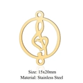 Golden stainless steel musical note and heart jewelry connector link, size 15x20mm - Heart Music Note (5 Pcs/Pack) / Gold