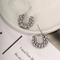 Polished silver stainless steel C-shape twisted rope earrings with spiral texture for women - Style C-Silver Twist C-Hoops