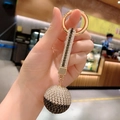 Luxury black and white crystal ball keychain with sparkling rhinestones and gold ring - Black and White