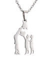 Collana in acciaio inossidabile argento con silhouette di madre e due bambini - Mamma + 2 Figli / Argento