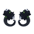Barrettes cornes de mouton noires gothiques avec roses et crânes pour cosplay Halloween - Barrette à Cheveux Corne de Diable Rose Noire avec Crâne